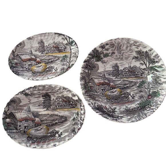 Yorkshire Other - 3 Yorkshire Staffordshire England Hand-Engraved Ironstone Bowls Oval Round 4405